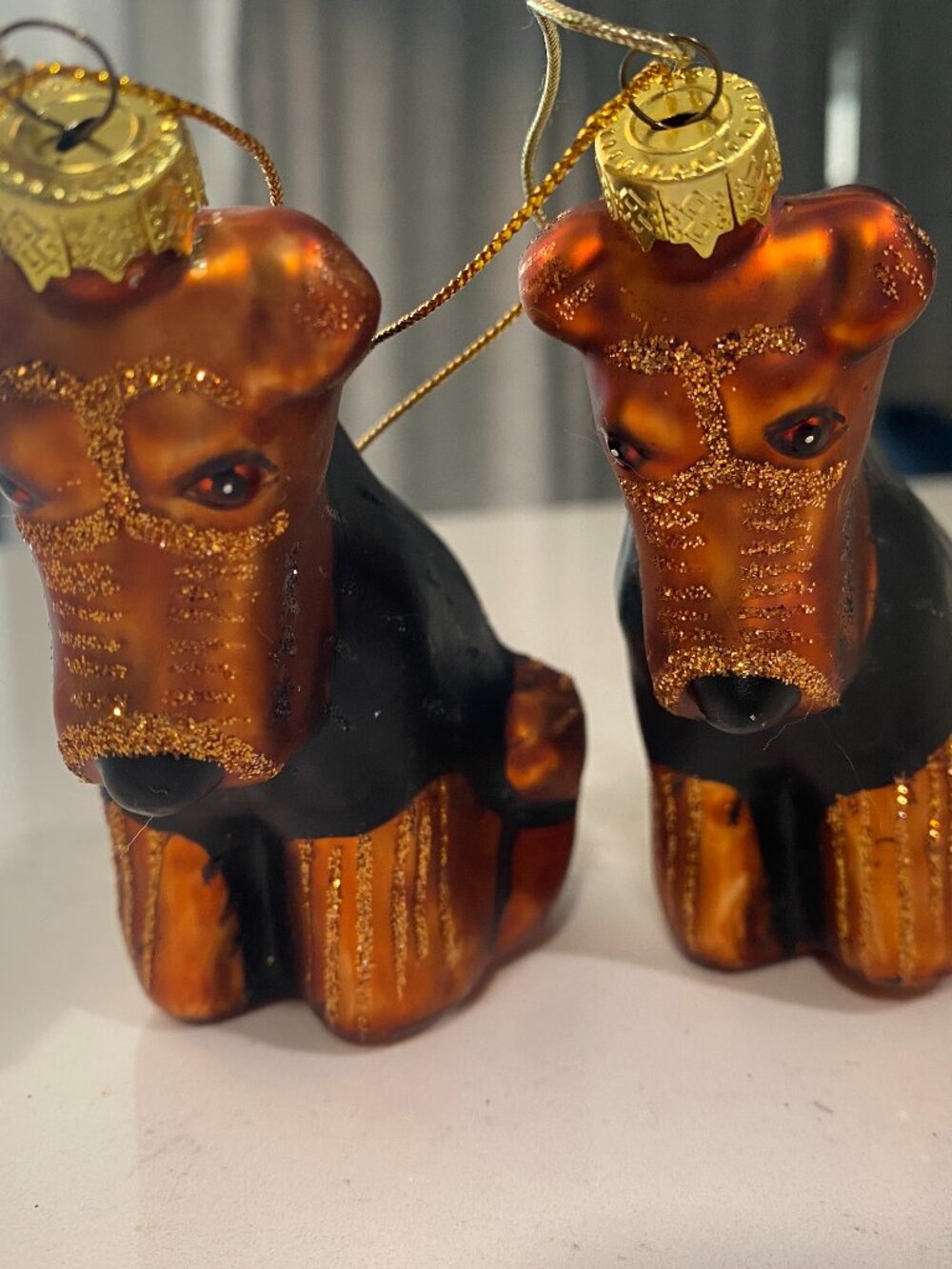 Set of 2 Hand Blown Glass Dachshund Dog Christmas Ornaments